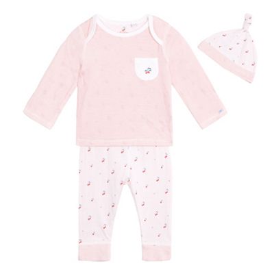 Baby girls' pink striped cherry print long sleeved pyjamas and hat set